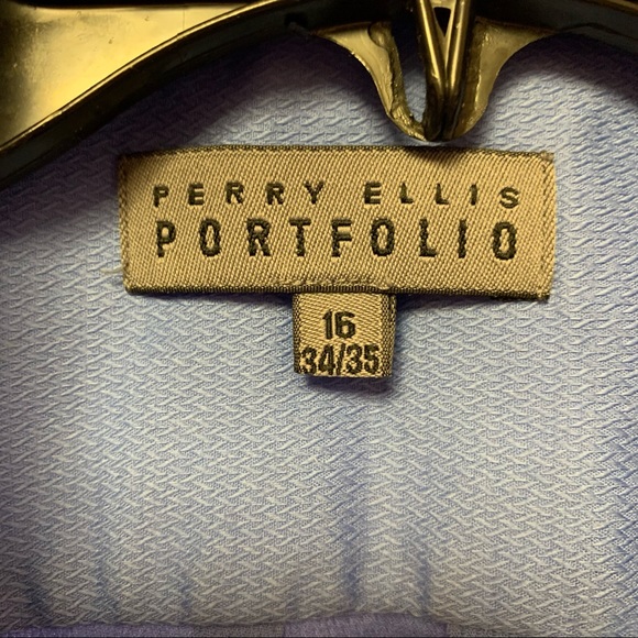 Perry Ellis Portfolio Men’s Button Down Shirt Light Blue Size L (neck 16) 34/35 - Picture 2 of 7